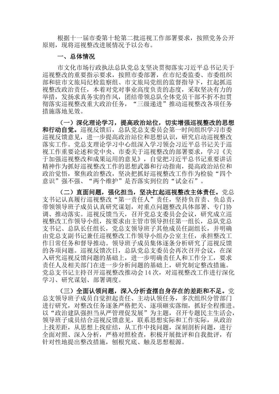 2022.10 公文关于市委巡视整改进展情况通报.docx_第1页