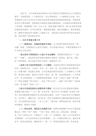 2022.10 公文国有企业2022党建工作总结和2023工作思路.docx
