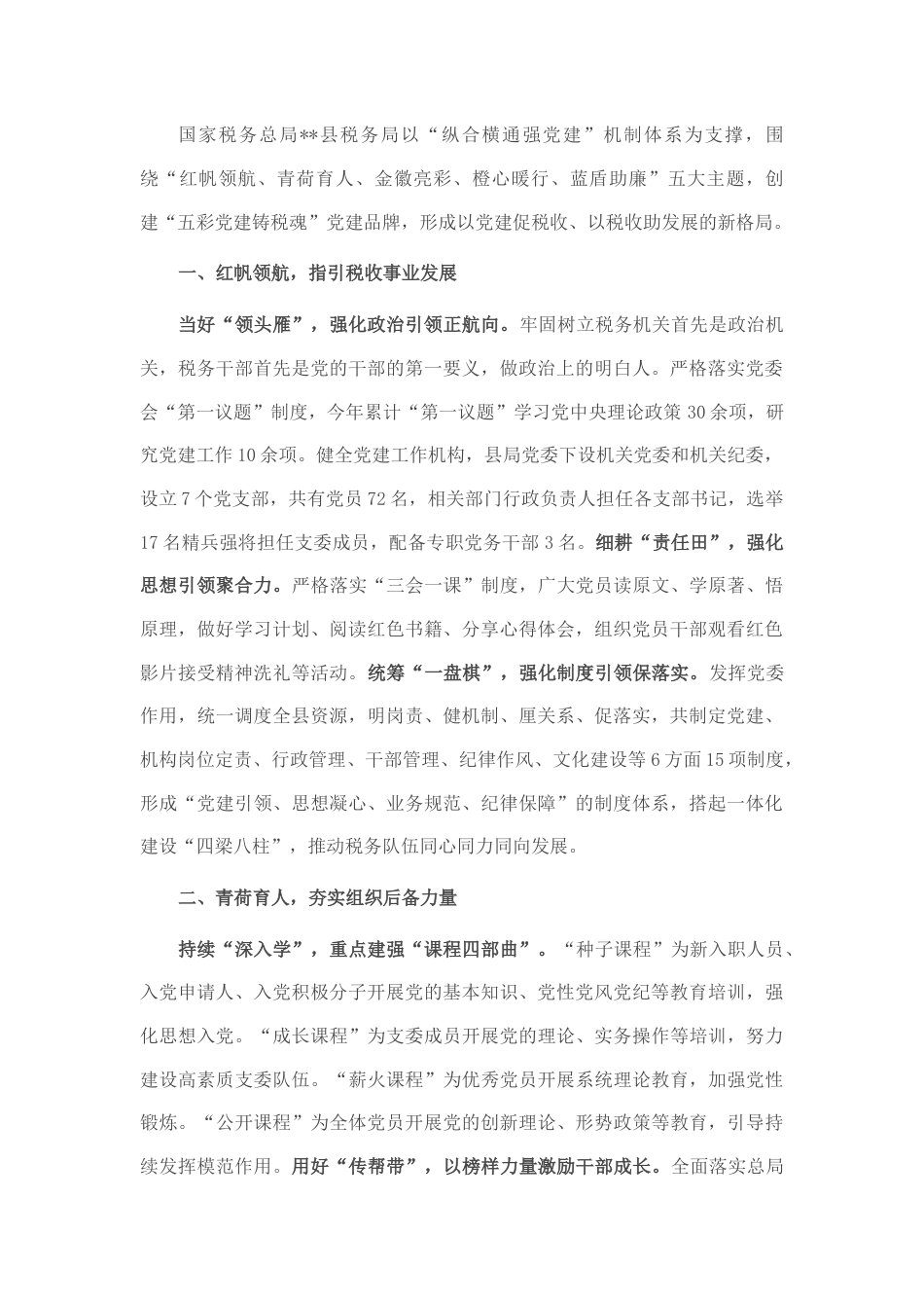 2022.10 公文某县税务局党建工作总结.docx_第1页