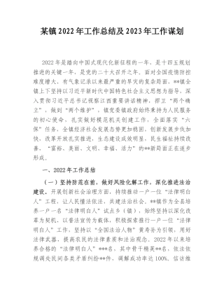 2022.10 公文某镇2022工作总结及2023工作谋划.doc