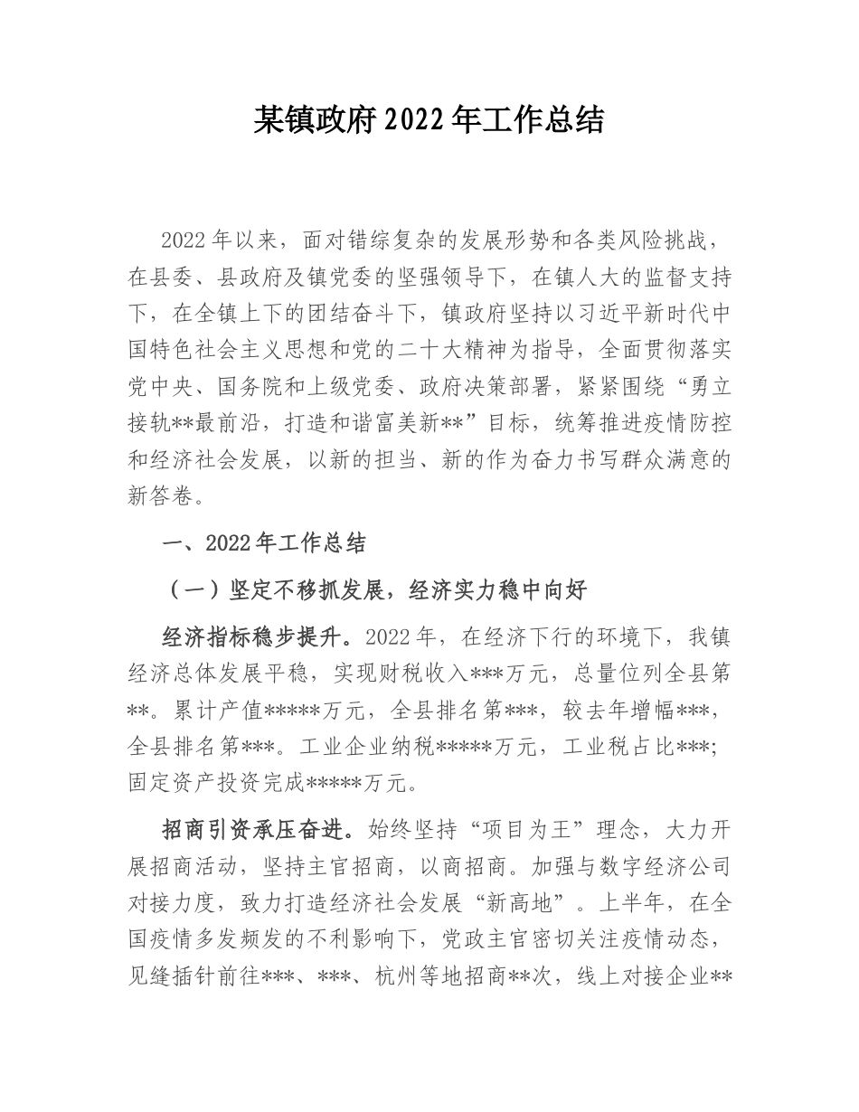 2022.10 公文某镇政府2022工作总结.doc_第1页