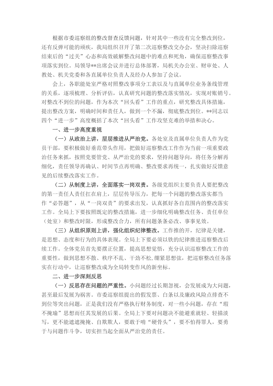 2022.10 公文市局党组巡察整改“回头看”工作总结.docx_第1页