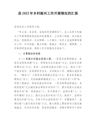2022.10 公文县2022乡村振兴工作开展情况的汇报.doc