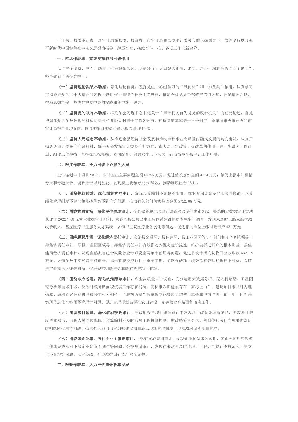 2022.10 公文县审计局2022工作总结和2023工作思路.docx_第1页