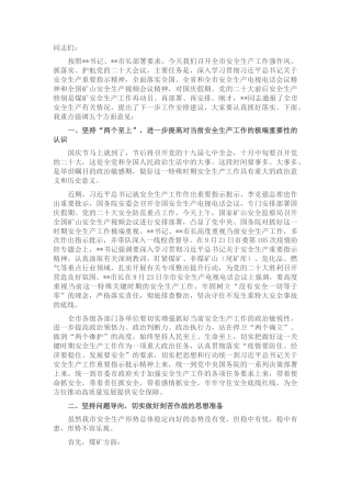 2022.10 公文在全市安全生产工作强作风抓落实护航党的二十大电视电话会议上的讲话.docx