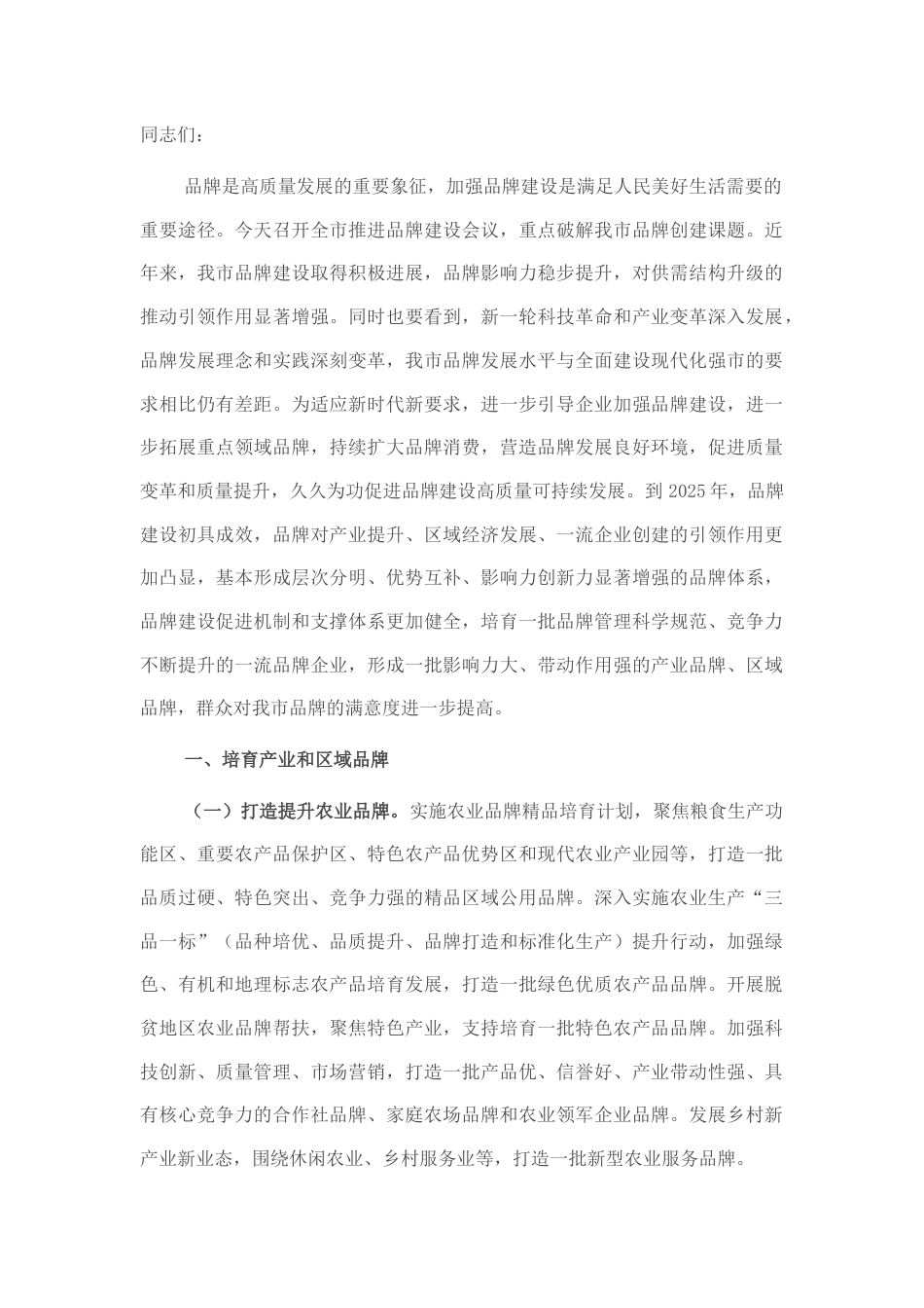 2022.10 公文在全市推进品牌建设会议上讲话.docx_第1页