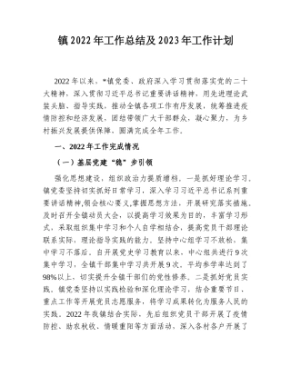 2022.10 公文镇2022工作总结及2023工作计划.doc