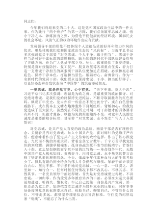 2023公文 党课：永葆忠诚干净担当 坚决走好第一方阵 以实际行动迎接党的二十大胜利召开.docx
