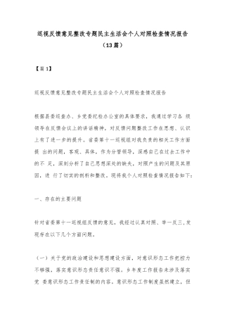 公文 （13篇）巡视反馈意见整改专题民主生活会个人对照检查情况报告.docx