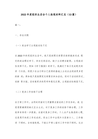 公文 2023  （13篇）2022  年度组织生活会个人检视材料汇总.docx