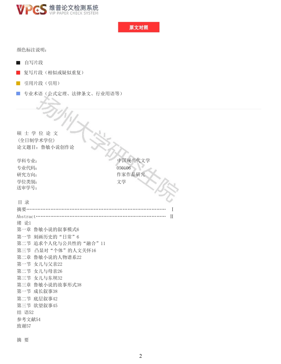 23年查重报告 硕论4万字汉语言文学中国现代文学 鲁敏小说创作论原文可复制报告-约58827字符.pdf_第2页