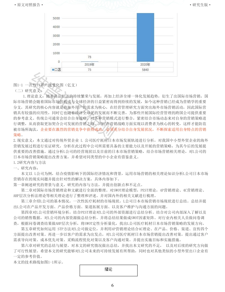 22年收查重报告 硕论3万5字工商管理MBA L公司医疗耗材日本市场营销策略研究_原文对照报告可复制全文.pdf_第6页