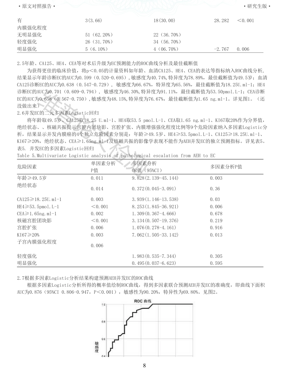 22年查重硕论医学 子宫内膜不典型增生患者行子宫切除术后并发子宫内膜癌的术前相关危险因素分析_全文可复制报告-约35880字符.pdf_第8页