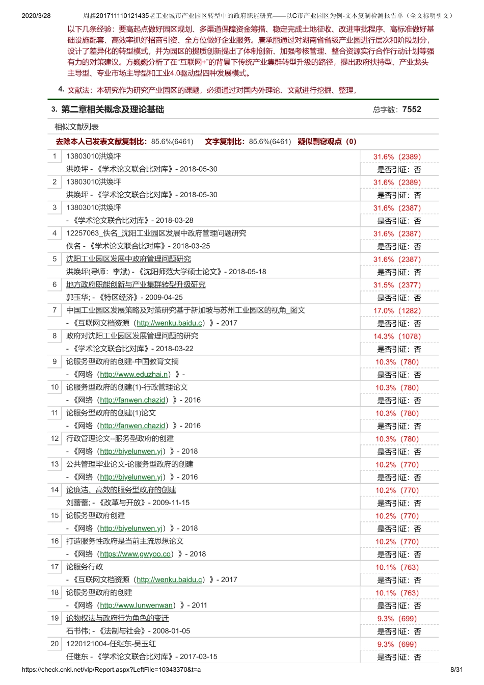 20年查重 硕论 老工业城市产业园区转型中的政府职能研究 以C市产业园区为例全文可复制查重报告）-约0字符.pdf_第8页