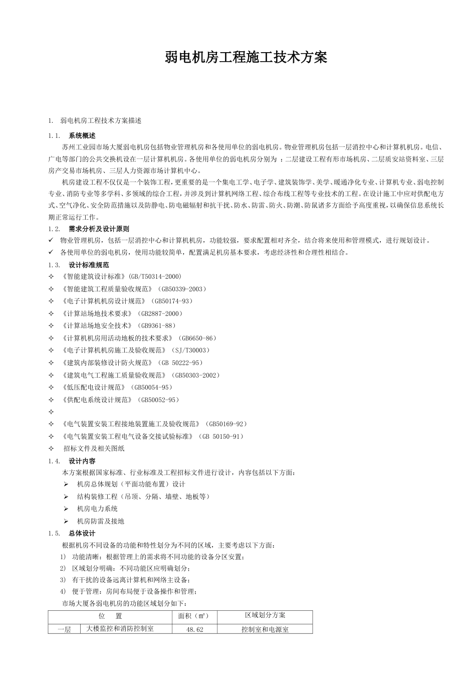 旧稿 弱电机房工程施工技术方案-约15899字符.doc_第1页
