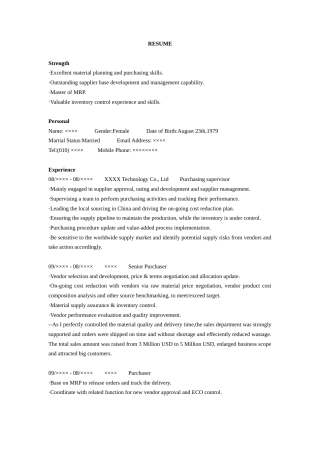 采购管理英文简历Purchasing Supervisor.doc