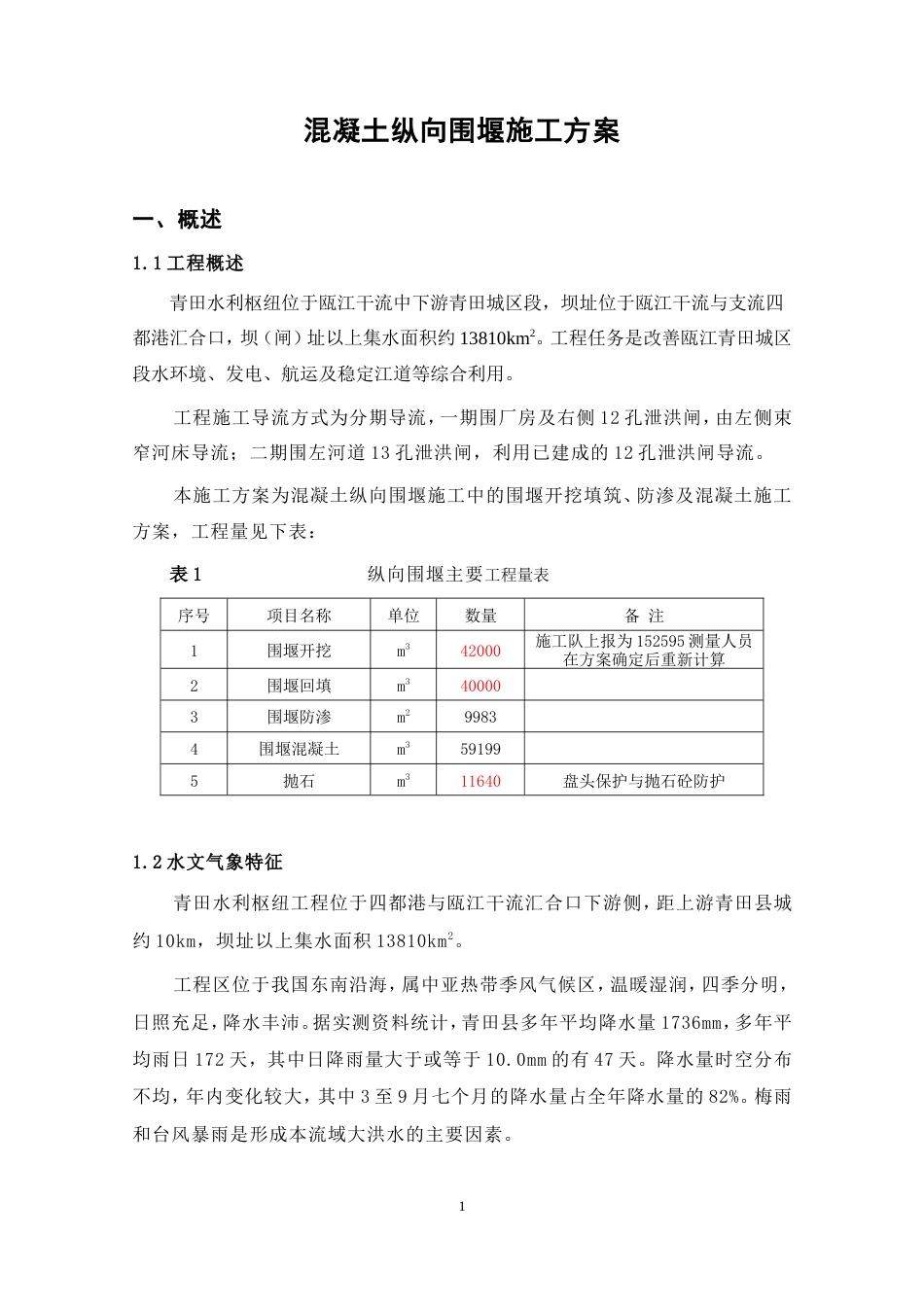 混凝土纵向围堰施工方案（内容丰富，40页）-约26336字符.doc_第1页