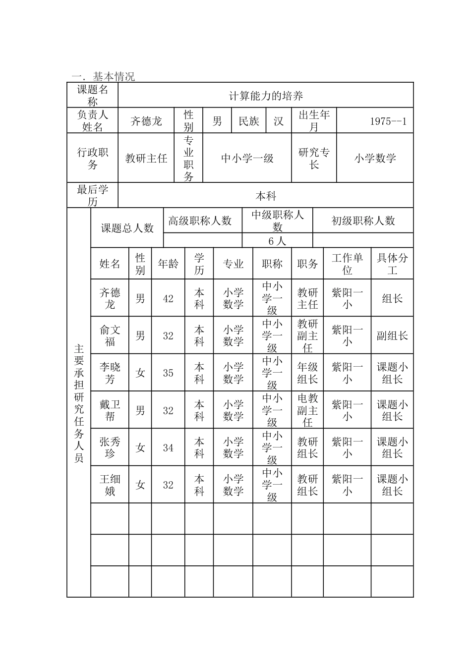 旧稿 基础教育研究课题《小学数学计算能力的培养》课题计算能力申报表-约5586字符.doc_第2页