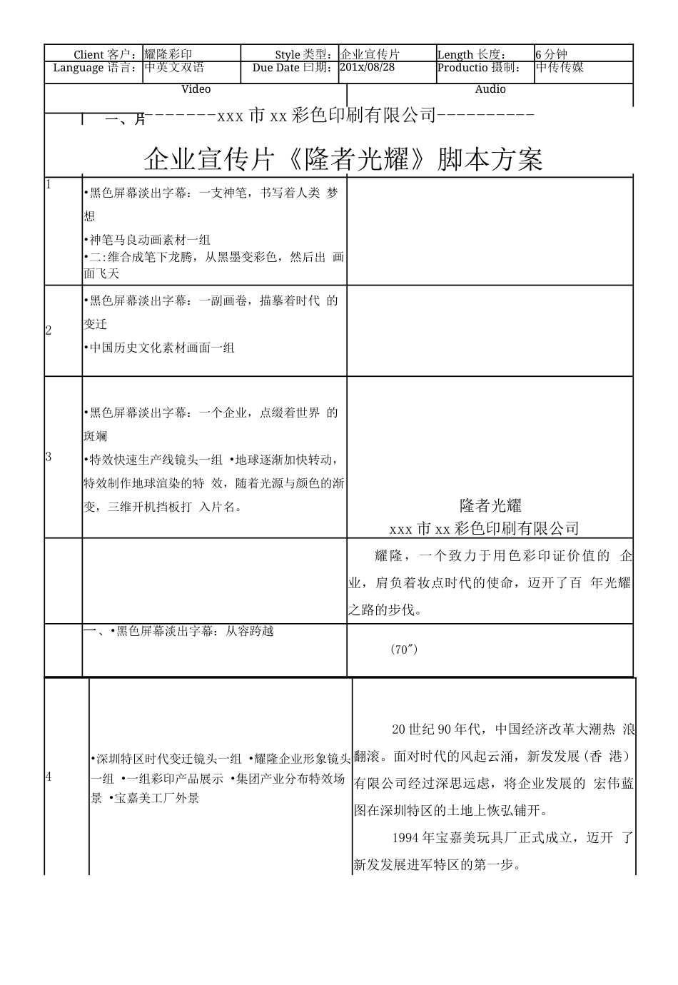 19-22年专题片脚本 xxx彩印宣传片-约3765字符.doc_第1页