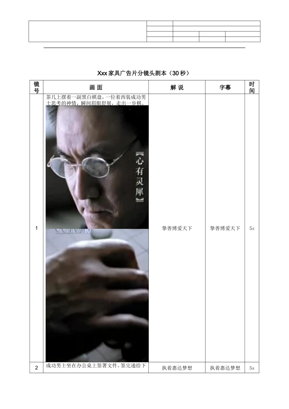19-22年专题片脚本 广东家具广告片分镜头脚本(-约662字符.doc_第1页