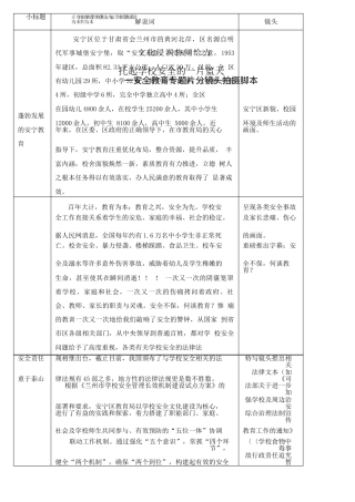 19-22年专题片脚本 学校安全教育专题片分镜头拍摄脚本-约837字符.docx