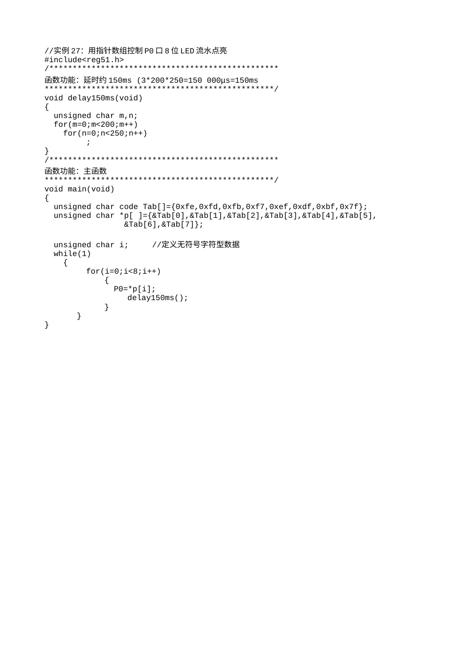 实例27：用指针数组控制P0口8位LED流水点亮-603.txt_第1页