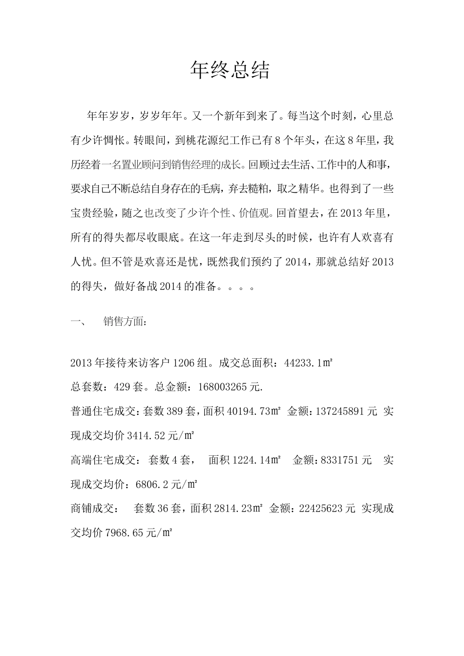 旧稿工作总结 房地产销售经理年终总结-约2386字符.doc_第1页