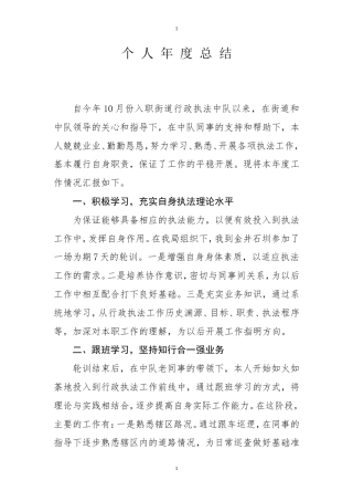 旧稿工作总结 行政执法个人年度总结-约1178字符.doc