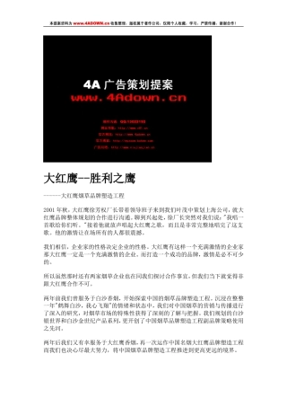 大红鹰烟草品牌策划方案-约16143字符.doc