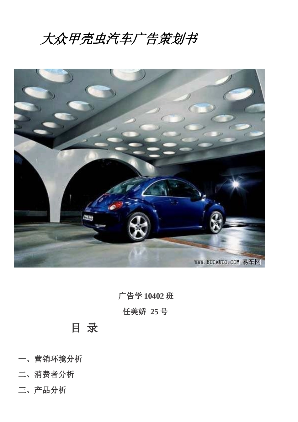 大众汽车甲壳虫广告策划书-约6027字符.doc_第1页