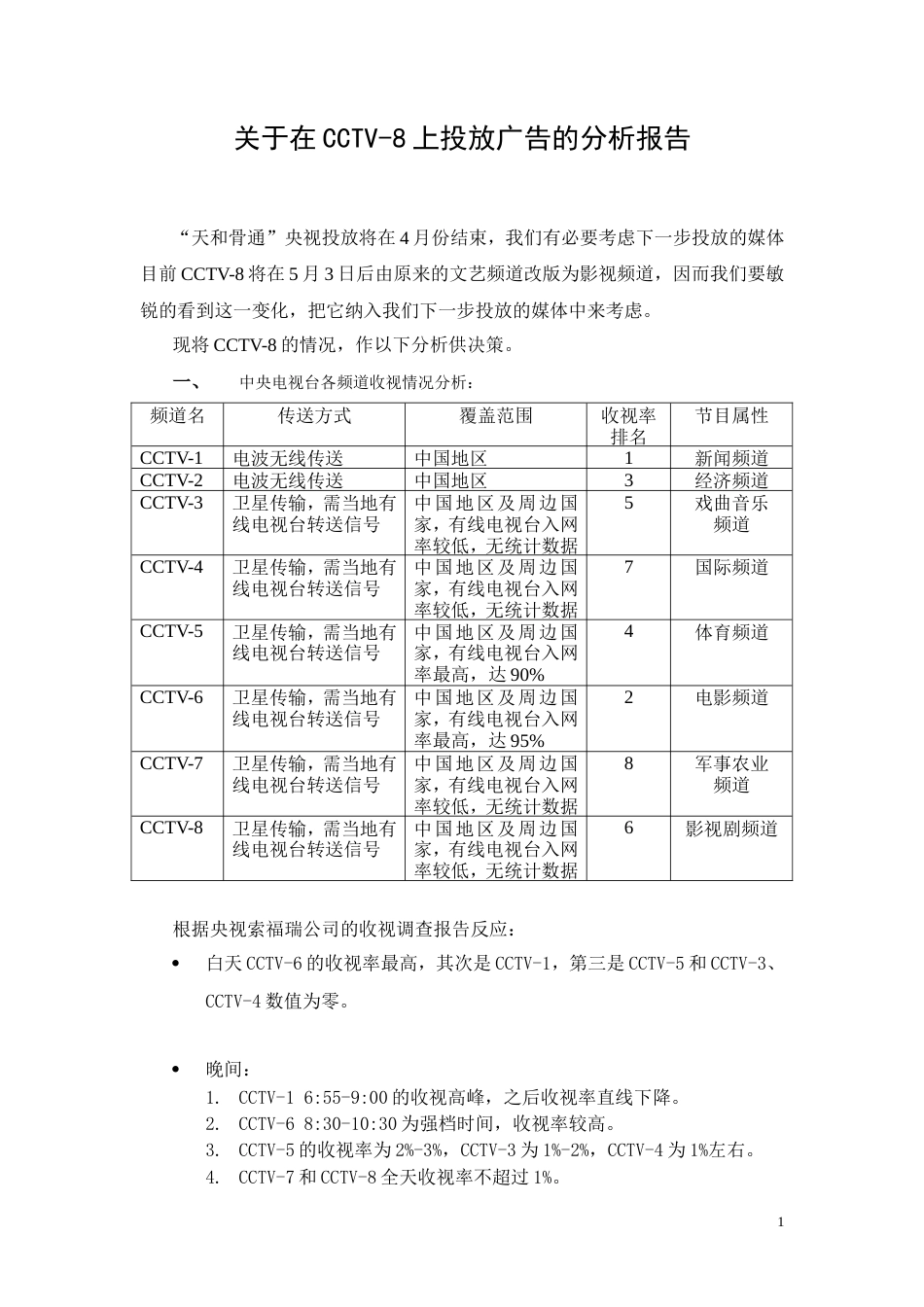 关于在CCTV-8上投放广告的分析报告-约3305字符.doc_第1页