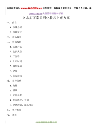 立志美丽素系列化妆品上市方案-约3136字符.doc