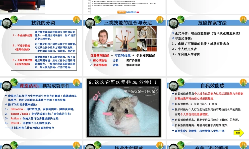 旧稿职业规划 第 三 讲 自 我 探 索 — — 能 力 和 价 值 观 2.pptx