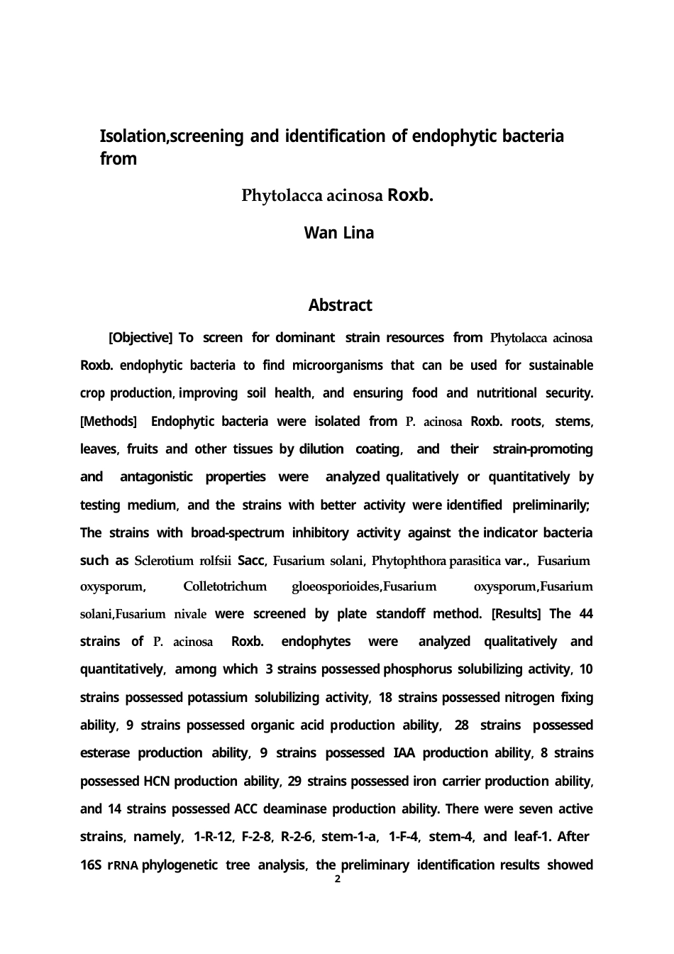 24年WP本科植物保护 二十蕊商陆促生、拮抗特性内生菌的筛选鉴定及抑菌效果研究终稿-约26820字符.docx_第2页