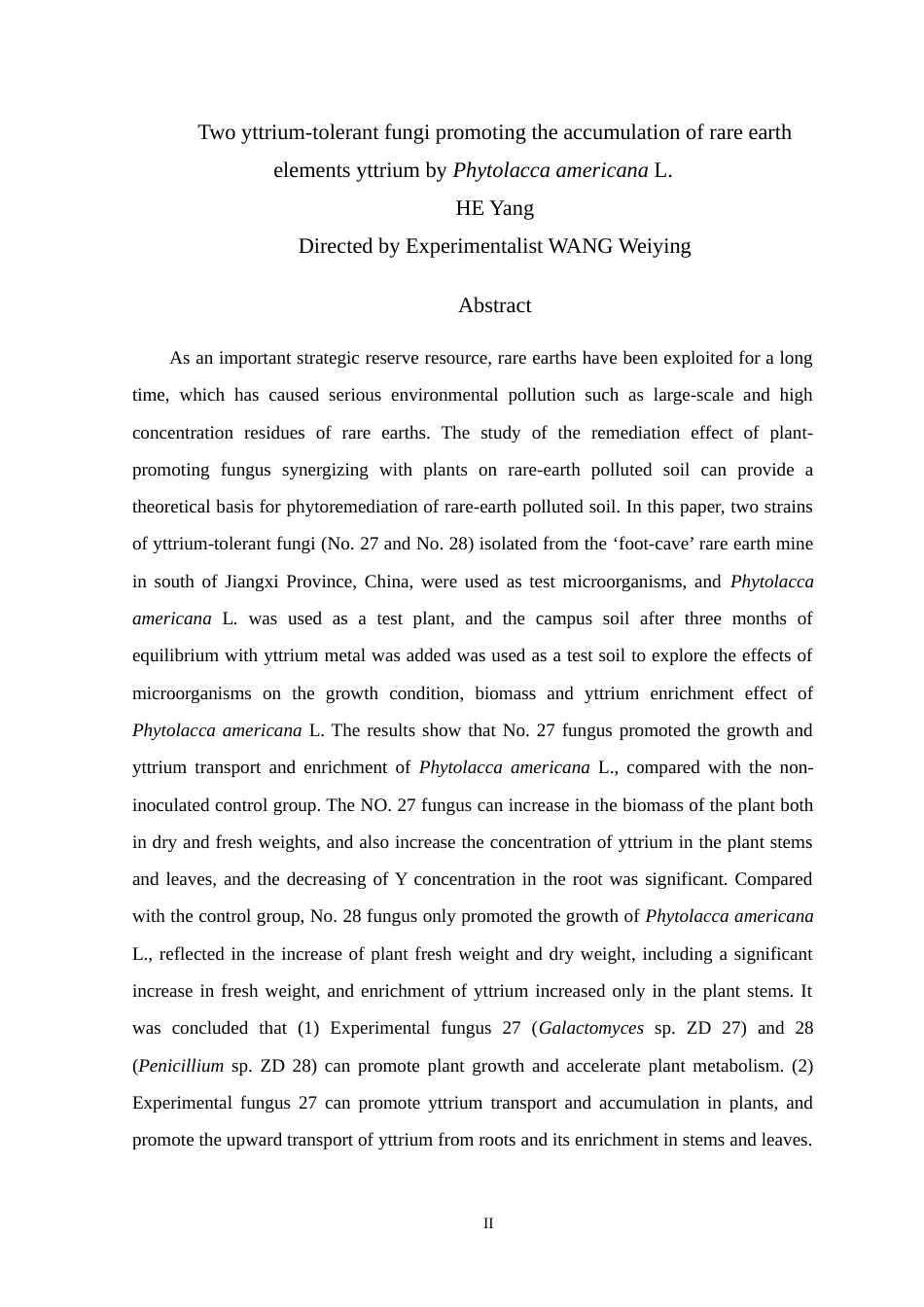 24年WP本科生物科学 两株耐钇真菌对美洲商陆富集稀土钇的影响-约19760字符.docx_第2页