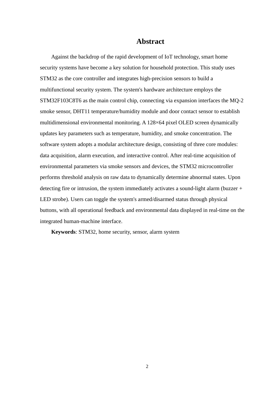 25年WP电子信息工程 基于STM32的智能家居安防系统的设计与实现学院：电气与电子工程学院定稿.docx_第3页