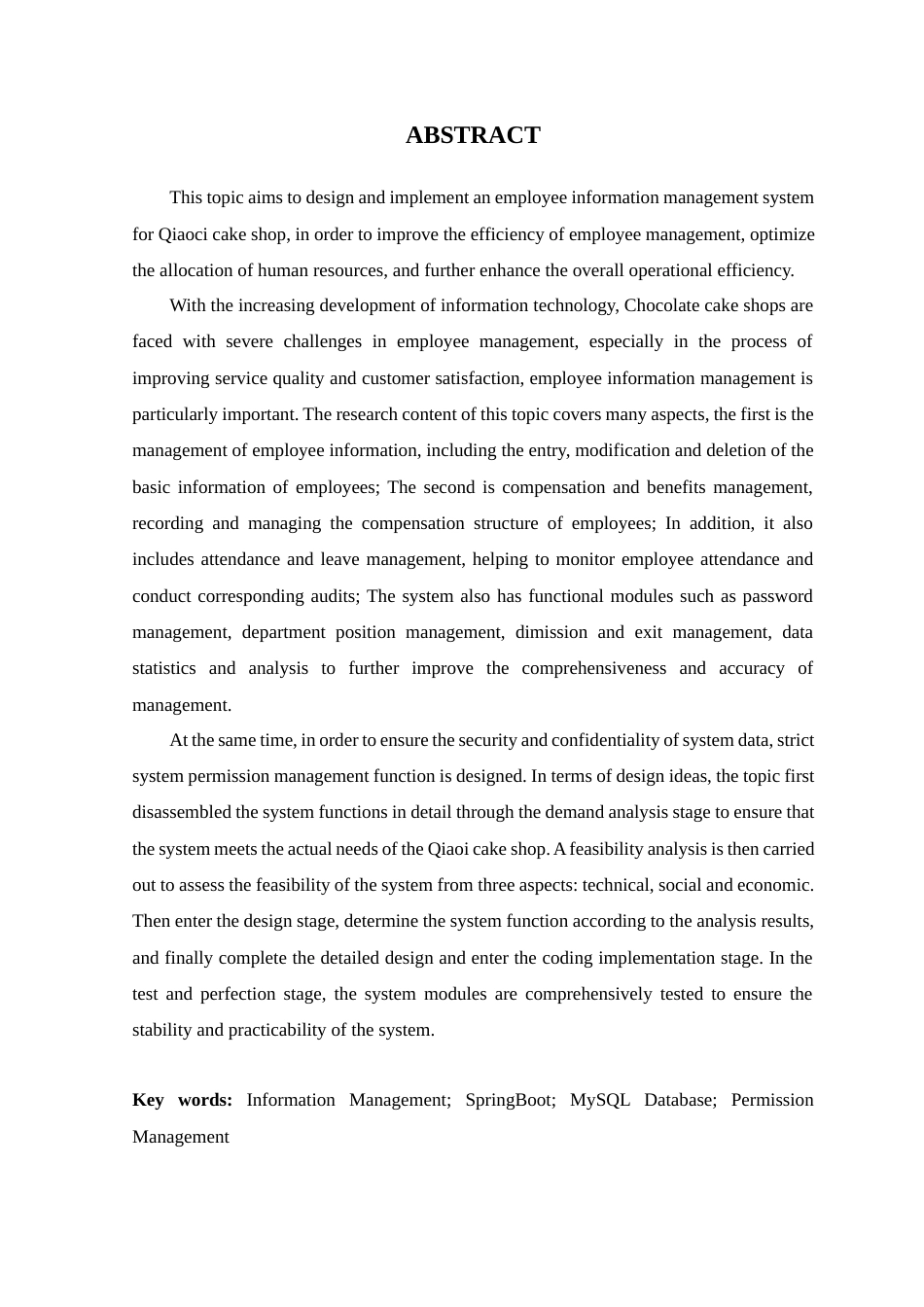 25年WP软件工程本科-巧思蛋糕店员工信息管理系统的设计与实现定稿 过AI-约19748字符.docx_第4页