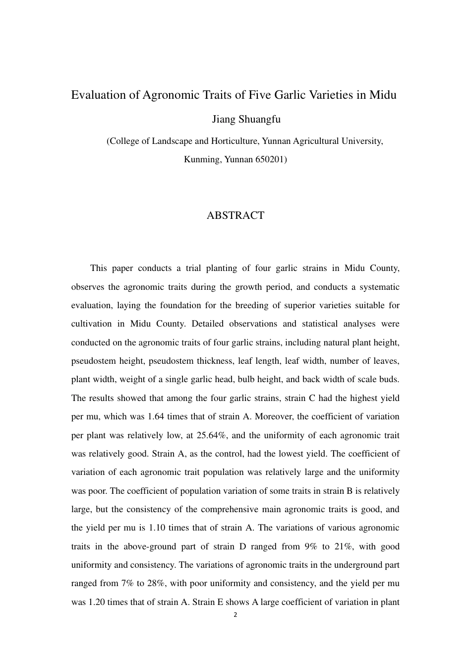 25年WP园艺本科-五个大蒜品系在弥渡县试种的农艺性状评价EvaluationofAgronomicTraits 过AI率-约15098字符.pdf_第4页