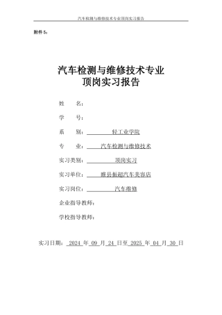 2025汽车检测与维修技术专业顶岗实习报告实习周记 76页定 -约9160字符.docx