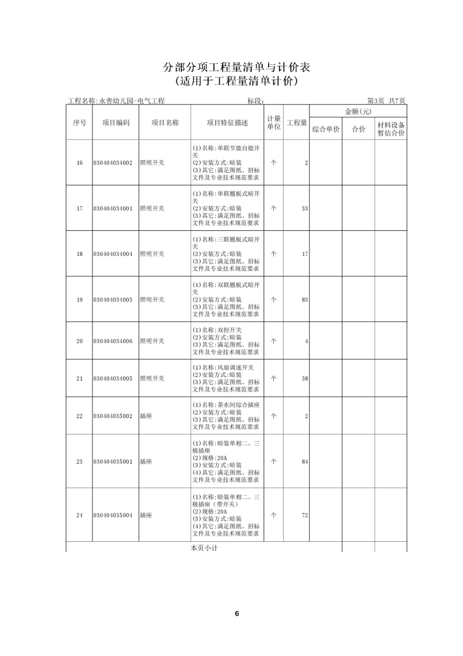 24年WP本科工程造价 永善幼儿园安装工程施工图预算编制- 附件1)-约1619字符.pdf_第8页