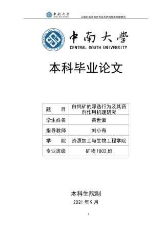 22年WP 白钨矿浮选机理及药剂作用研究-约22365字符.docx