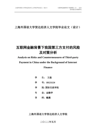22年WP 互联网金融背景下我国第三方支付的风险及对策分析-约28429字符.docx
