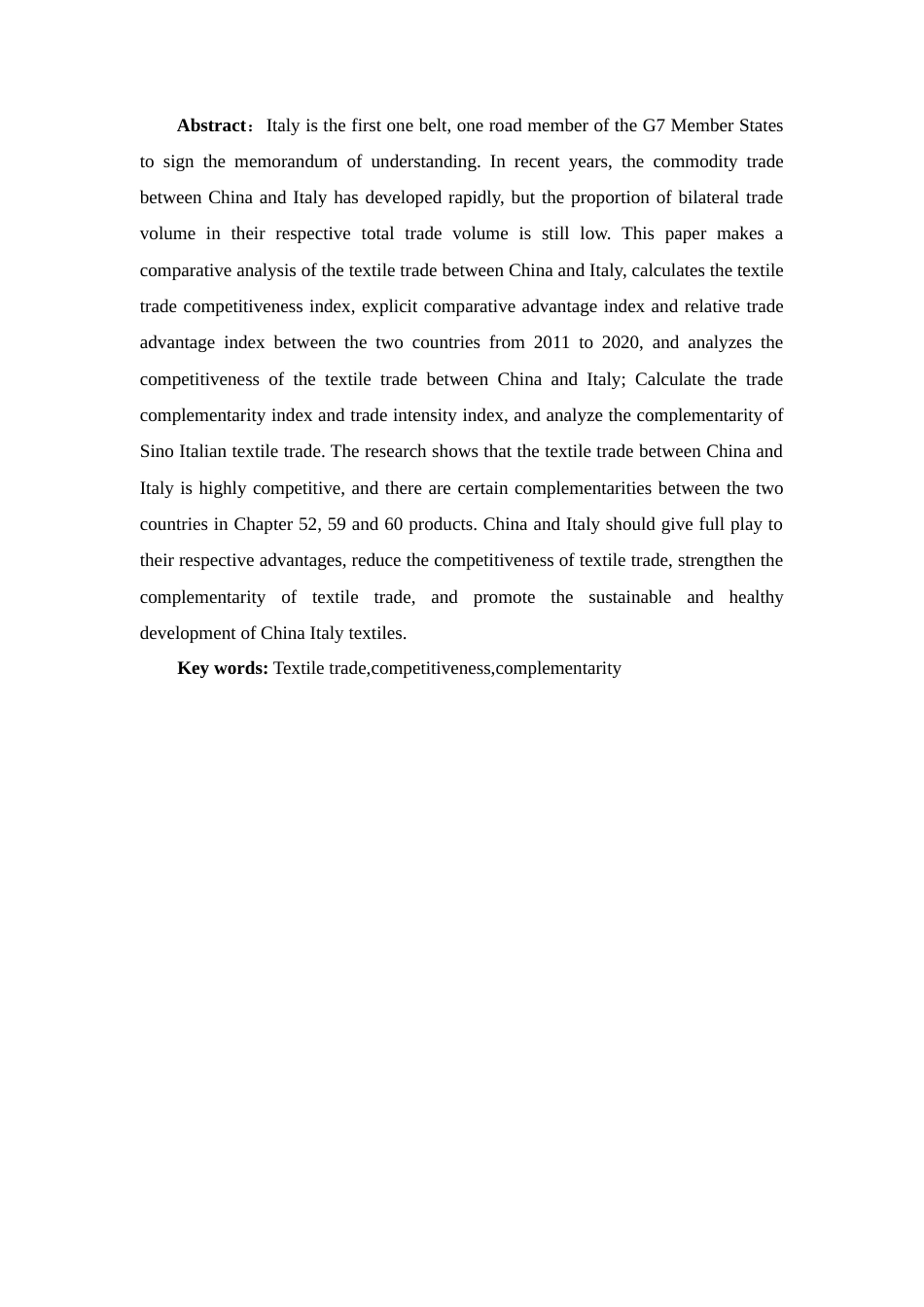 22年WP 中国和意大利纺织品贸易 竞争性与互补性研究-约25165字符.docx_第2页