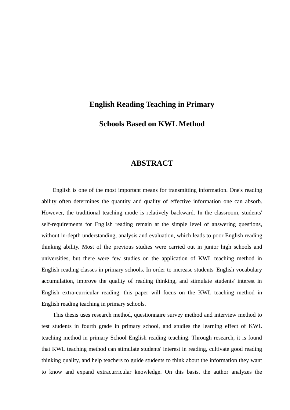 22年WP 基于KWL教学法的学校英语阅读教学研究-约45338字符.docx_第3页