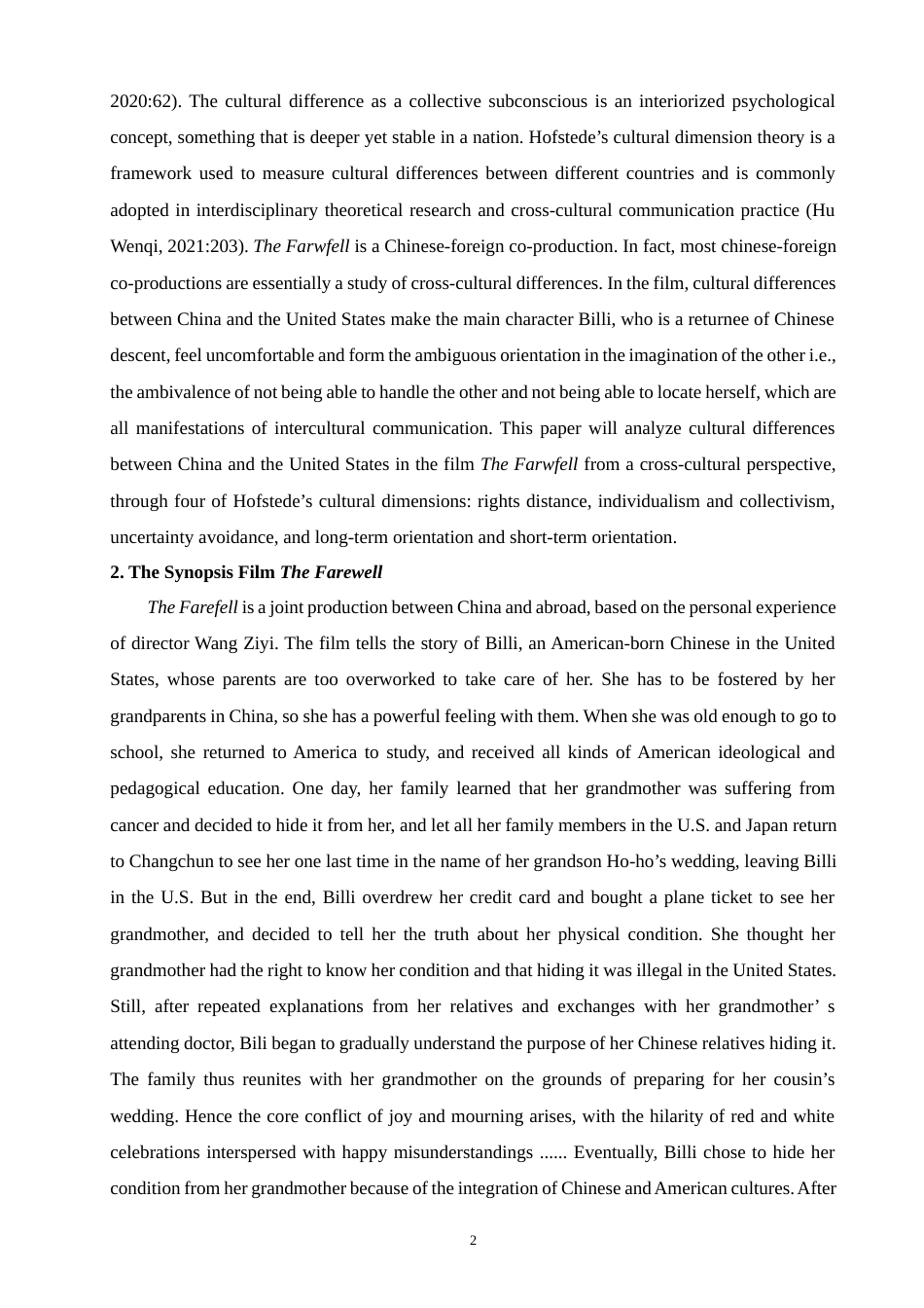 22年WP终稿 On Sino-American Cultural Differences---A Case Study of The Farewell-约28497字符.docx_第2页