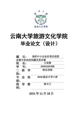 22年WP终稿 _浅析中小企业在项目投资决策中存在的问题及其对策-约11150字符.docx