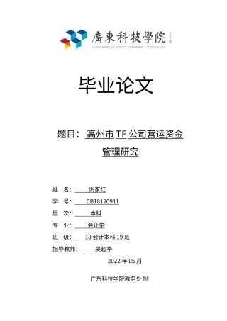 22年WP 高州市TF公司营运资金管理研究-约17818字符.docx