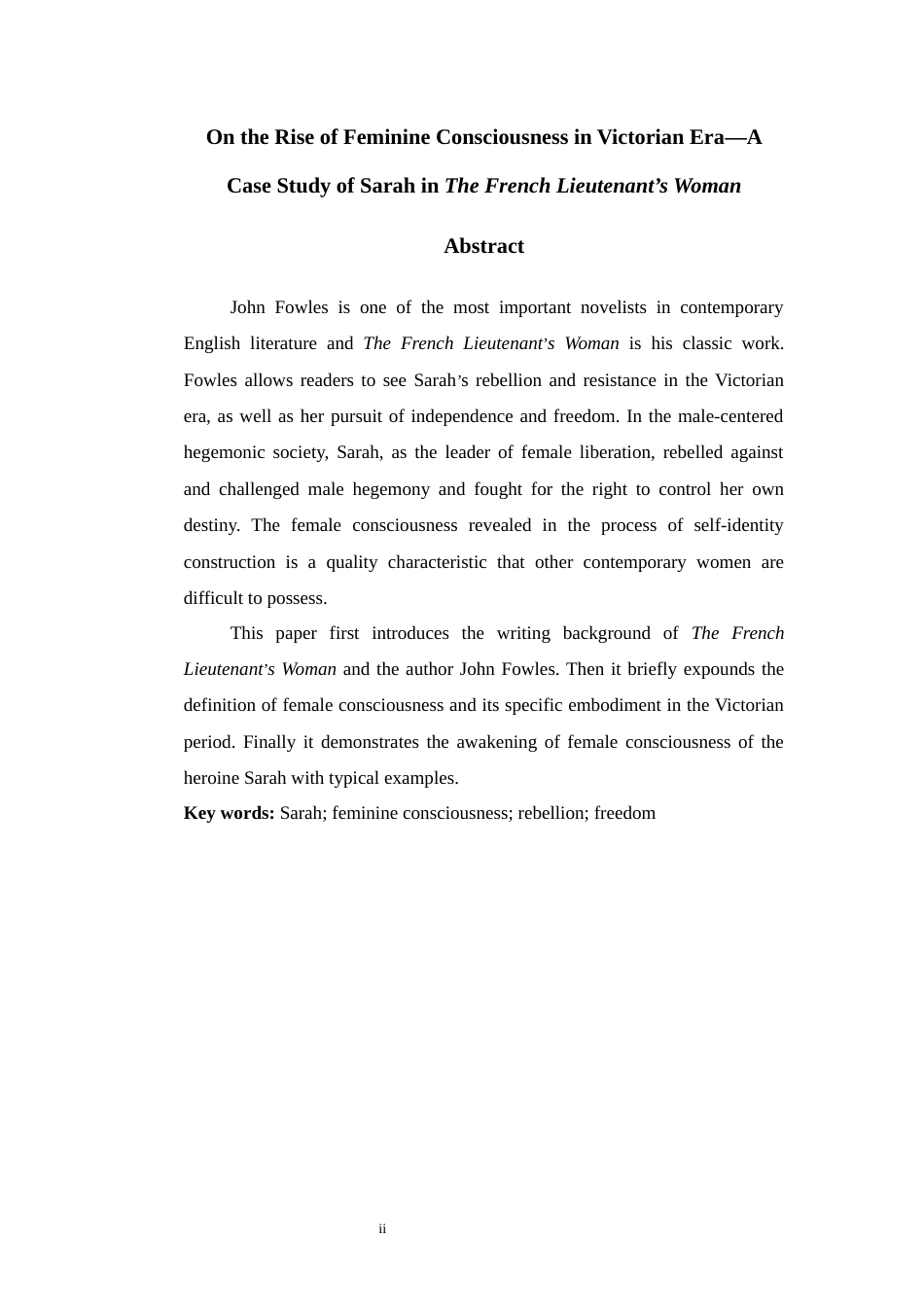 22年WP On the Rise of Feminine Consciousness in Victorian Era—A Case Study of Sarah in The French Lieutenant’s Woman-约57094字符.docx_第5页