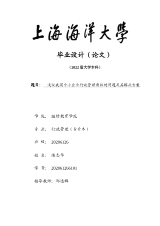 22年WP 浅议我国中小企业行政管理面临的问题及其解决方案-约18521字符.docx