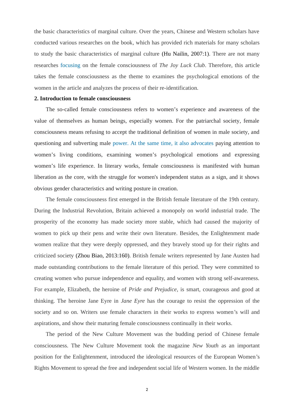 22年WP终稿 A Study of Female Consciousness in The Joy Luck Club.doc_第2页